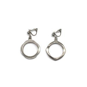 80s Brushed Metal Circular Clip On Drop Earrings, 1980s Vintage, Great Condition
